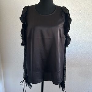 Black Lace Long Sleeve Top with Shoulder Cutout Size XLarge